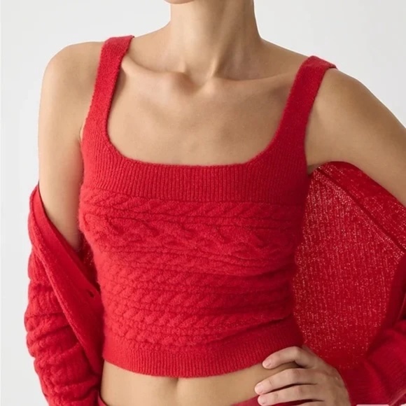J.Crew Supersoft Cropped Cable-Knit Sweater-Tank Set in Cardinal Red Small - Picture 3 of 11